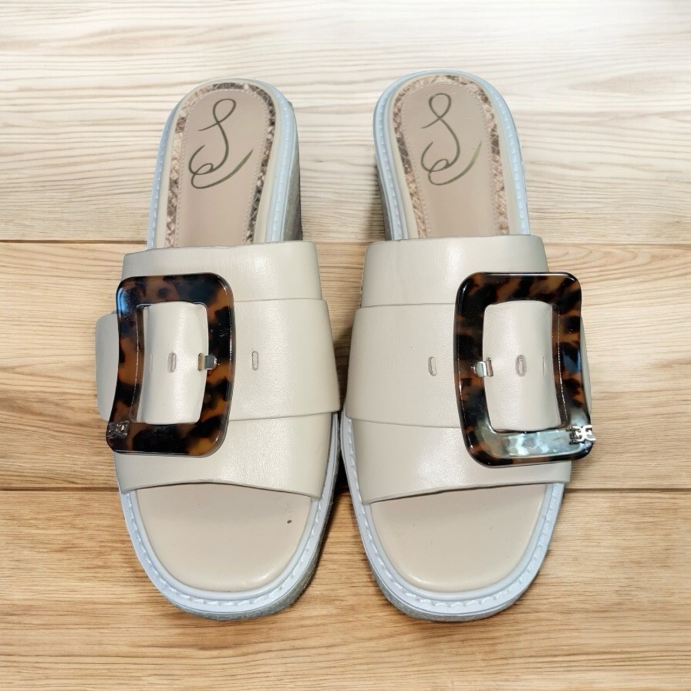 Sam Edelman Women Livi Cream Platform Sandals Wedges 7.5 Medium (B,M) BHFO 5198